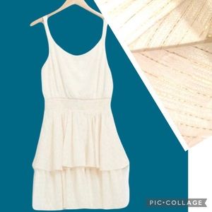 🆕 new express Metallic Gold Stripe Ruffle Mini SunDress